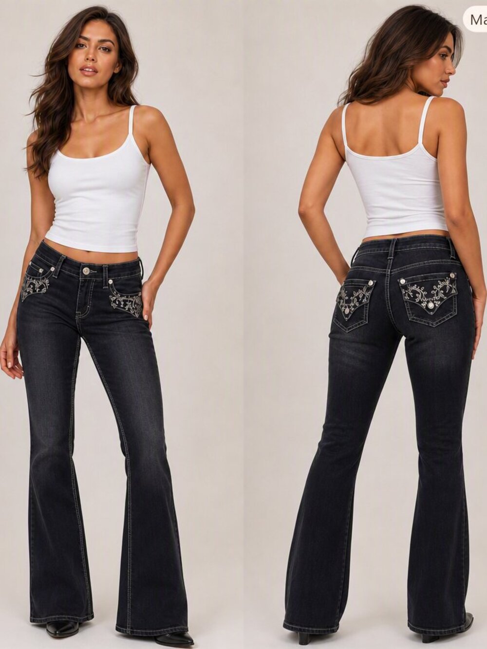 Style & Co Black Embroidered Flap Pocket Bootcut Jeans In EUC  Size 10